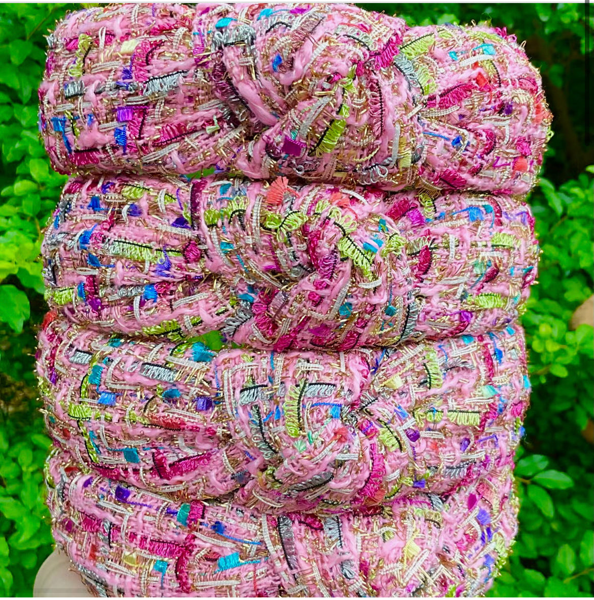 Boucle Multi Colored Knotted Designer Headband (Pink)