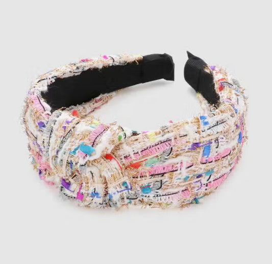 Boucle Multi Colored Knotted Designer Headband (Cream)