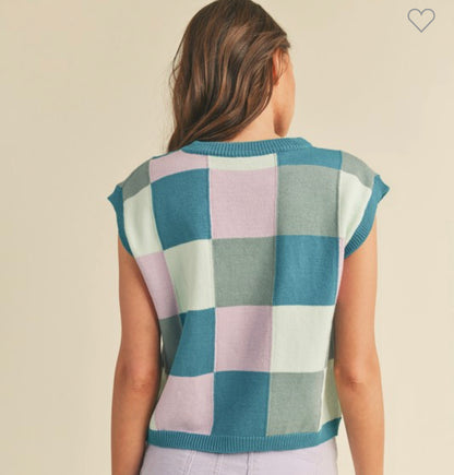 Fallon Sweater Vest (Teal & Lilac)