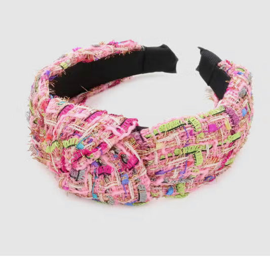 Boucle Multi Colored Knotted Designer Headband (Pink)